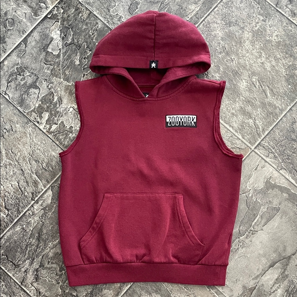 ZOO YORK Youth Burgundy Sleeveless Hoodie | Urban Streetwear Grunge Y2K